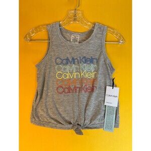 Calvin Klein Recharge Cropped Tank Top Front Tie Youth Girls M 7-8 Grey NWT